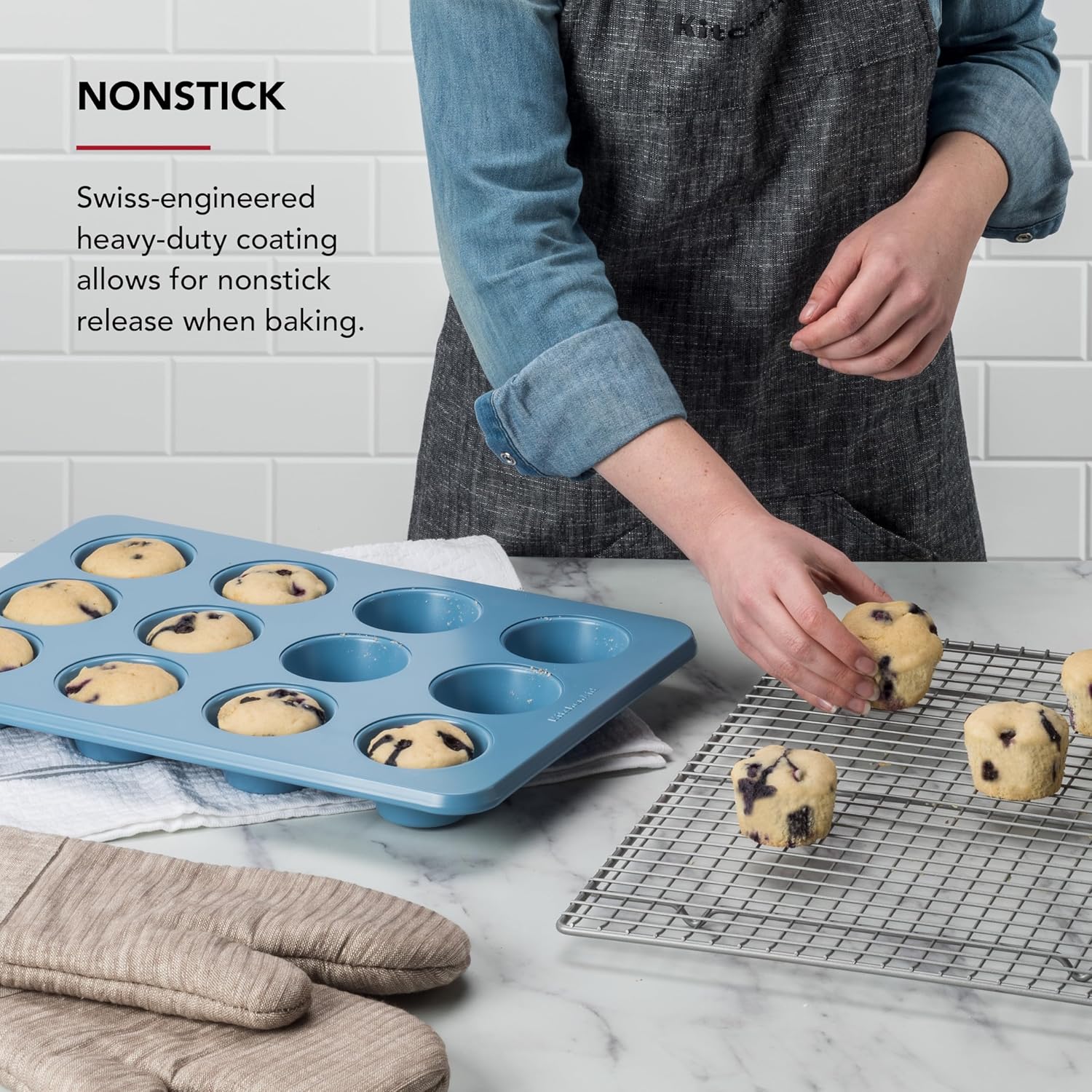 KitchenAid Non-stick Muffin Pan, 12 Cup, Evergreen