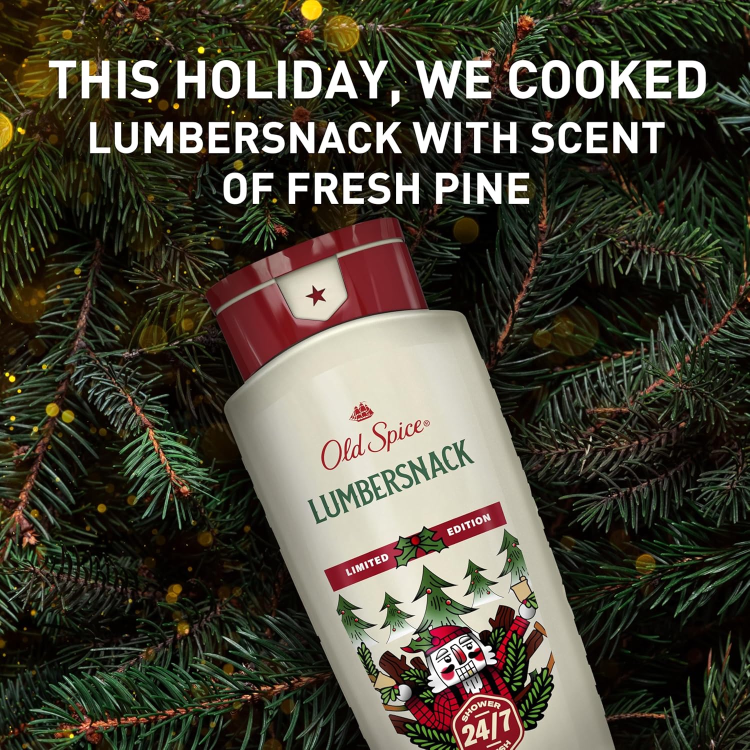 Old Spice Body Wash for Men, Holidudes Holiday Edition, 24/7 Holiday Freshness, Lasting Scent and Rich Lather, Stocking Stuffer, Lumbersnack with Fresh Pine Scent, 16 oz