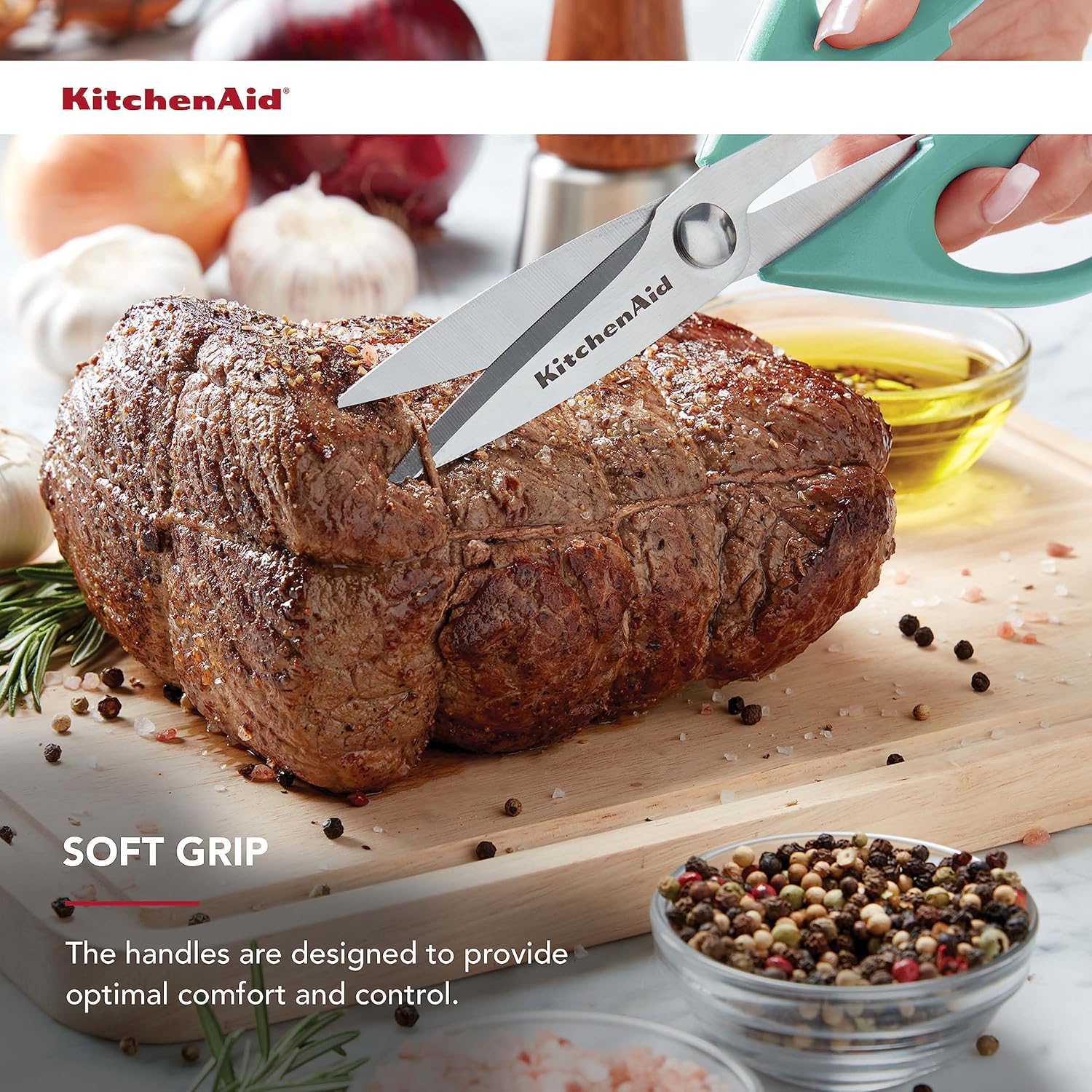 KitchenAid All Purpose Kitchen Shears with Protective Sheath Durable Stainless Steel Scissors, Dishwasher Safe, Soft Grip Comfort Handle, 8.72 Inch, Aqua Sky