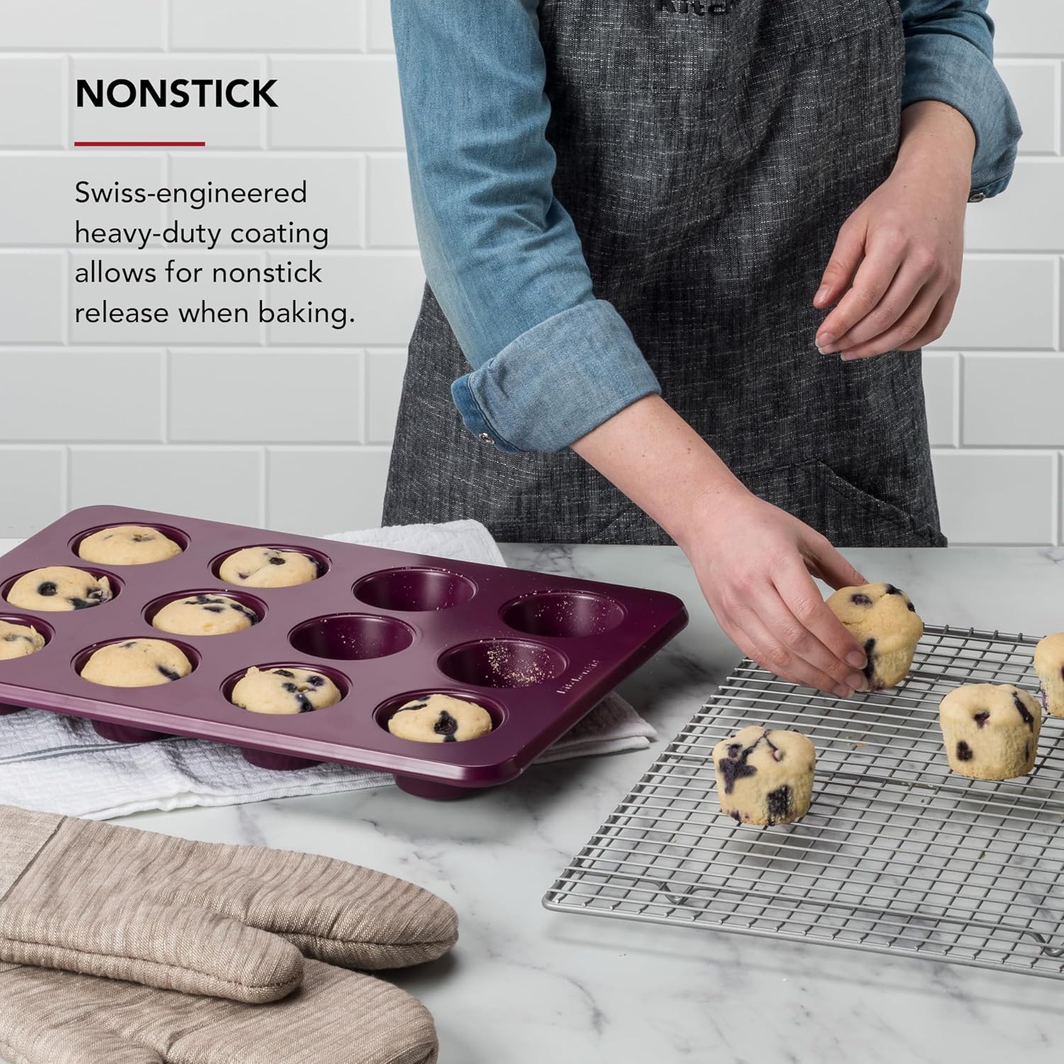 KitchenAid Non-stick Muffin Pan, 12 Cup, Evergreen