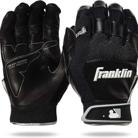 Franklin Sports MLB Baseball Batting Gloves - Shok-Sorb X Batting Gloves for Baseball + Softball - Adult + Youth Padded Non-Sting Batting Glove Pairs - Multiple Colors + Sizes
