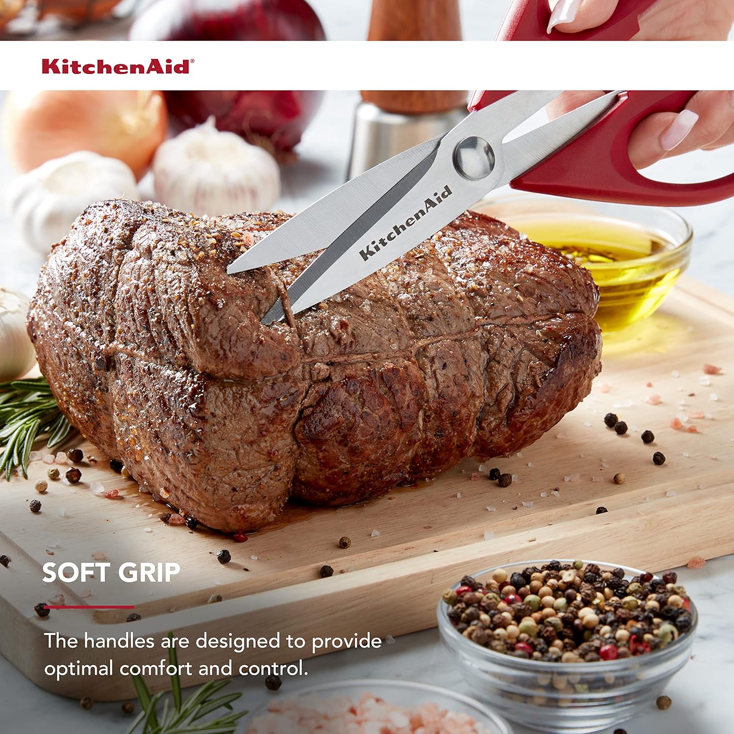 KitchenAid All Purpose Kitchen Shears with Protective Sheath Durable Stainless Steel Scissors, Dishwasher Safe, Soft Grip Comfort Handle, 8.72 Inch, Aqua Sky