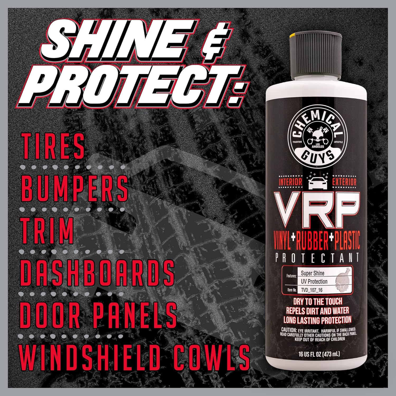 Chemical Guys VRP Vinyl, Rubber, and Plastic Dressing - Tire Dressing, Non-Greasy, Dry-to-the-Touch Shine for Tires, Trim, and More, Safe for Cars, Trucks, SUVs, RVs & More - 16 oz
