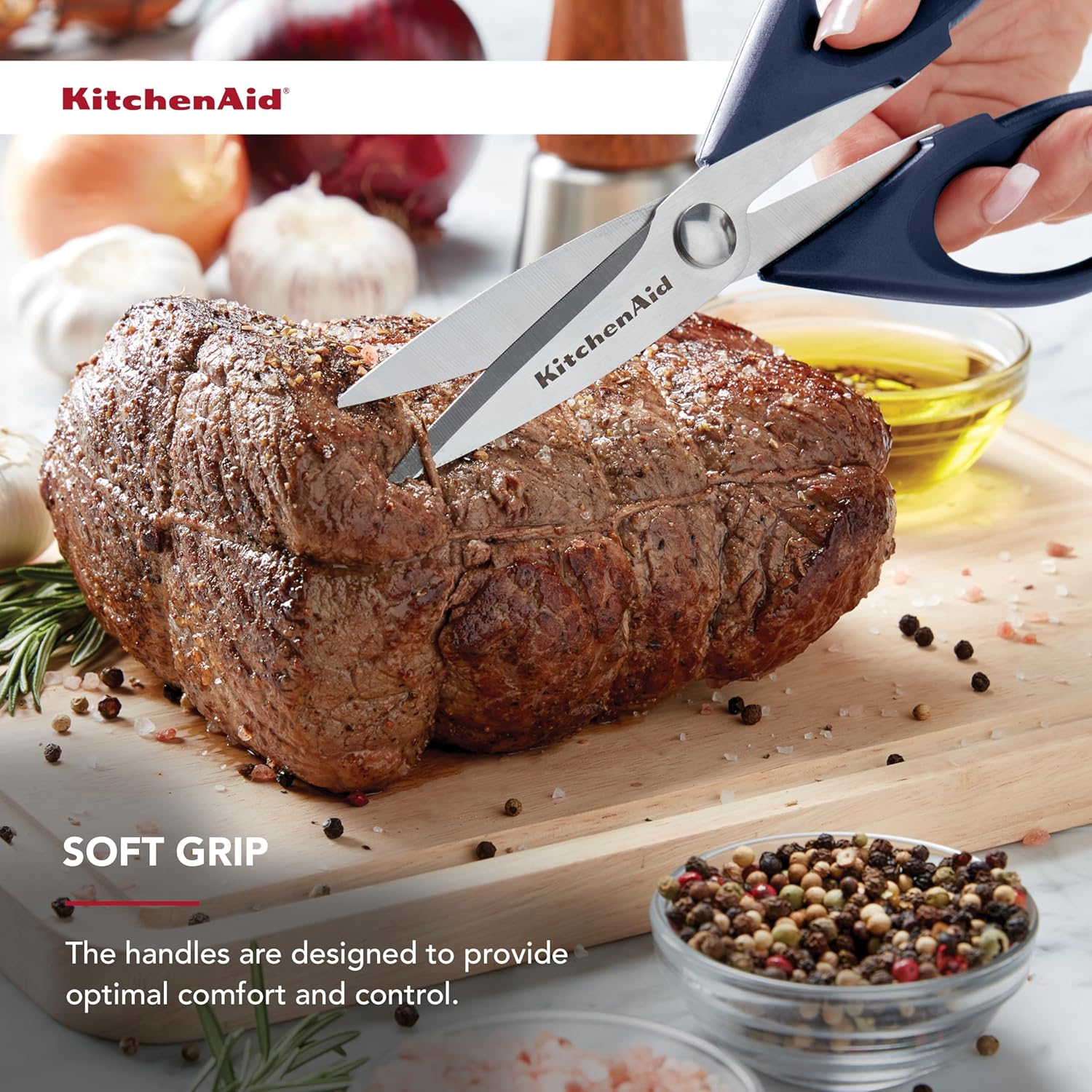 KitchenAid All Purpose Kitchen Shears with Protective Sheath Durable Stainless Steel Scissors, Dishwasher Safe, Soft Grip Comfort Handle, 8.72 Inch, Aqua Sky