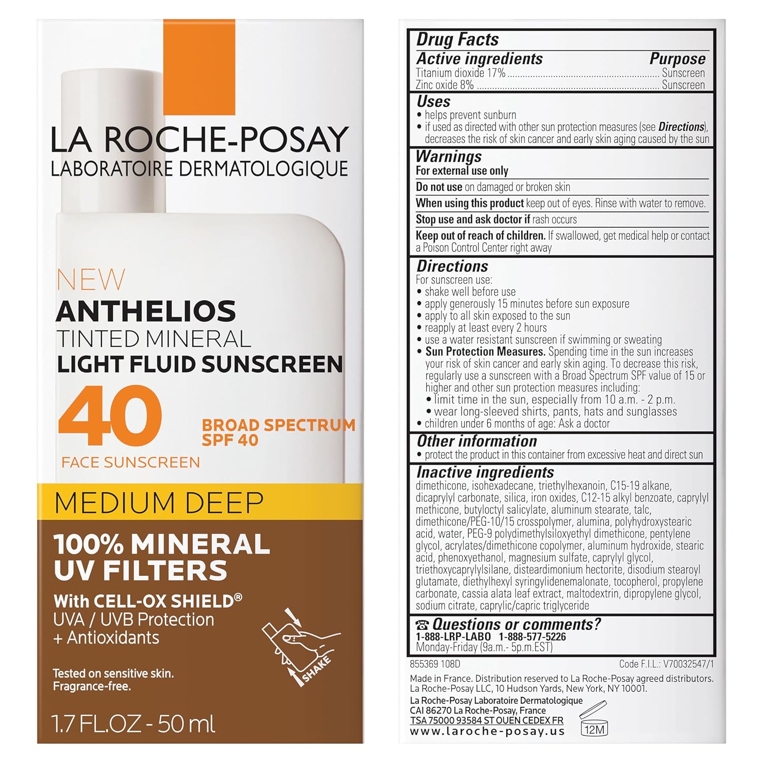 La Roche-Posay Anthelios Sunscreen SPF 50, Ultra-Light Fluid Broad Spectrum SPF 50, Face Sunscreen with Titanium Dioxide Mineral, Lightweight & Fast-Absorbing, Oil-Free, Matte Finish
