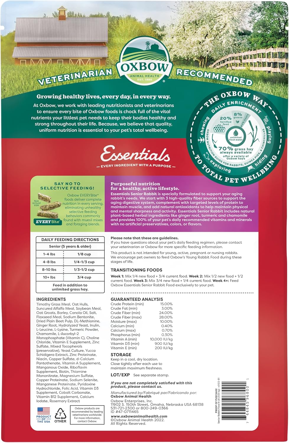 Oxbow Essentials Rabbit Food, Adult Rabbit, Made with Oxbow Timothy Hay, Pet Pellets with Vitamins & Minerals, Small Animal Pet Products, Bunny Supplies, Made in USA, Bunny Food, 5 lb