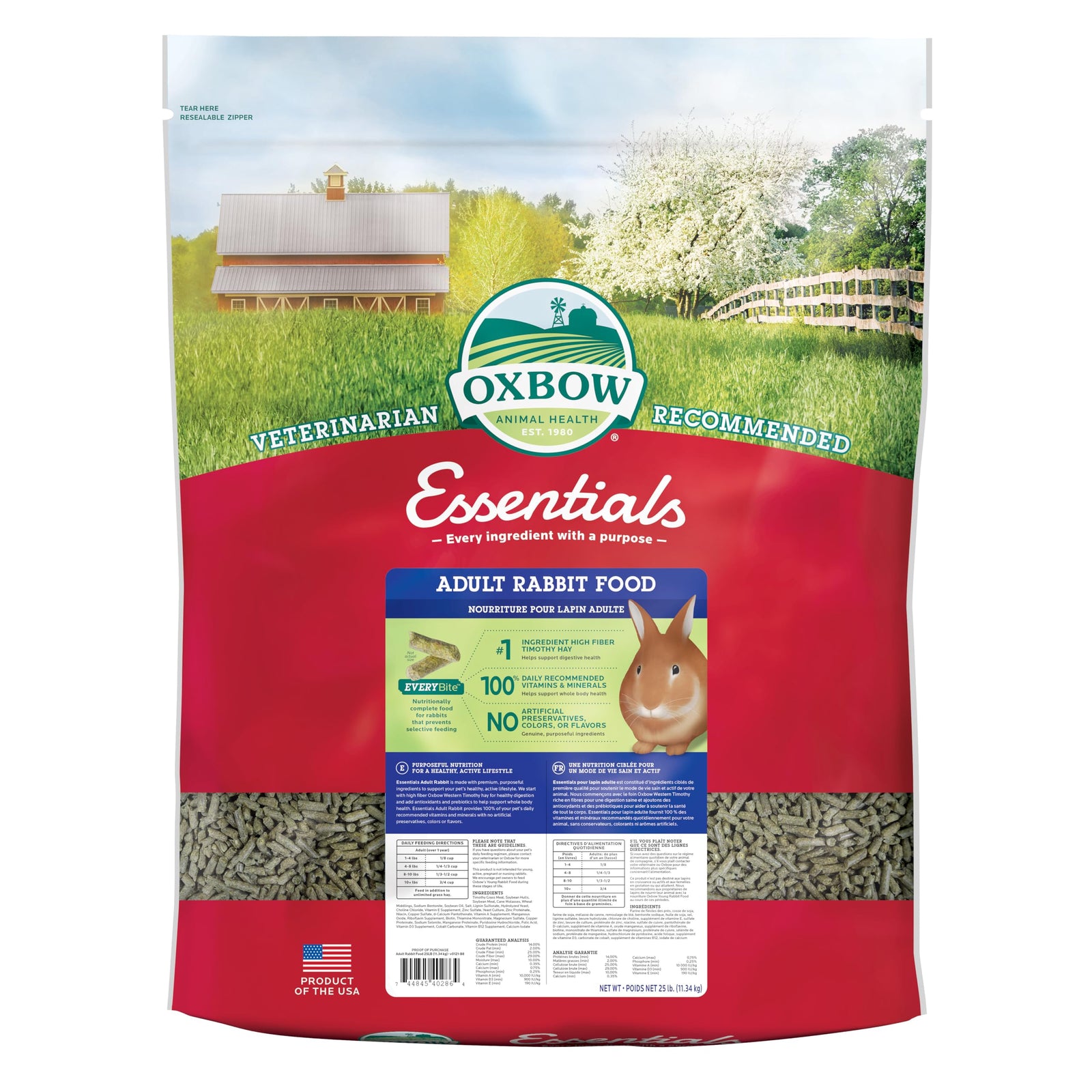 Oxbow Essentials Rabbit Food, Young Rabbit, Made with Oxbow Timothy, Pet Food Pellets for Bunnies, Small Animal Pet Products, Made in USA, High Fiber Bunny Supplies, 10 lb. bag