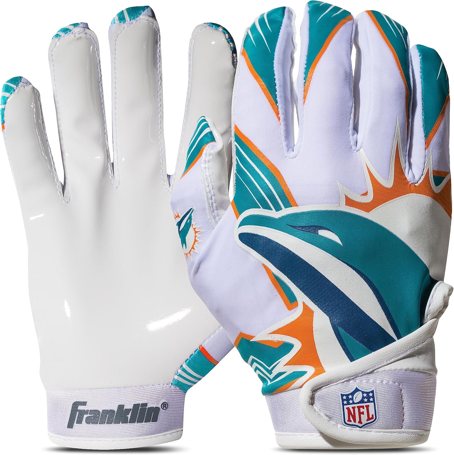 Franklin Sports Youth NFL Football Receiver Gloves - Kids Football Gloves Pair - NFL Team Logos and Silicone Palm